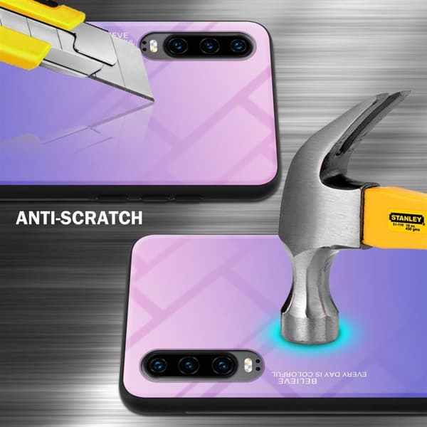 Huawei P30 Suojakuori Suojakotelo Kaksivärinen joka on valmistettu TPU-silikonista ja jonka takaosa on valmistettu karkaistusta lasista