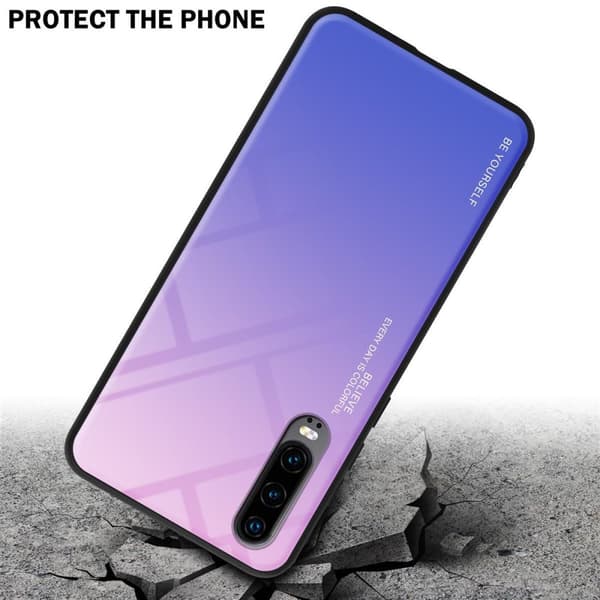 Huawei P30 Suojakuori Suojakotelo Kaksivärinen joka on valmistettu TPU-silikonista ja jonka takaosa on valmistettu karkaistusta lasista