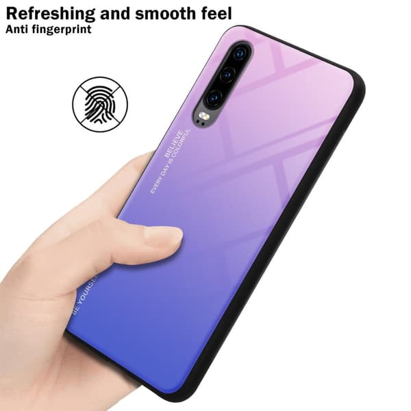 Huawei P30 Suojakuori Suojakotelo Kaksivärinen joka on valmistettu TPU-silikonista ja jonka takaosa on valmistettu karkaistusta lasista