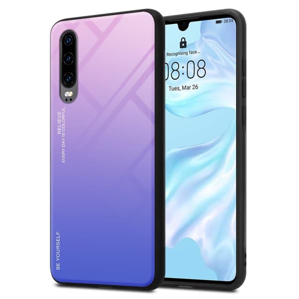 Huawei P30 Suojakuori Suojakotelo Kaksivärinen joka on valmistettu TPU-silikonista ja jonka takaosa on valmistettu karkaistusta lasista