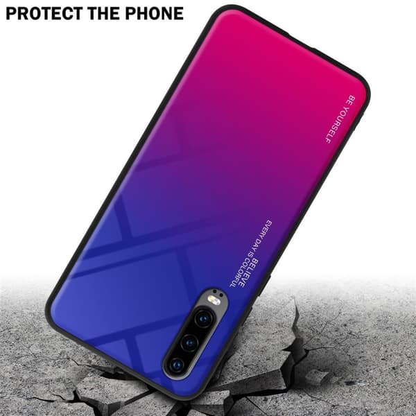 Huawei P30 Suojakuori Suojakotelo Kaksivärinen joka on valmistettu TPU-silikonista ja jonka takaosa on valmistettu karkaistusta lasista