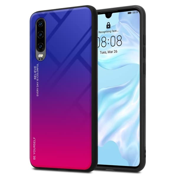 Huawei P30 Suojakuori Suojakotelo Kaksivärinen joka on valmistettu TPU-silikonista ja jonka takaosa on valmistettu karkaistusta lasista