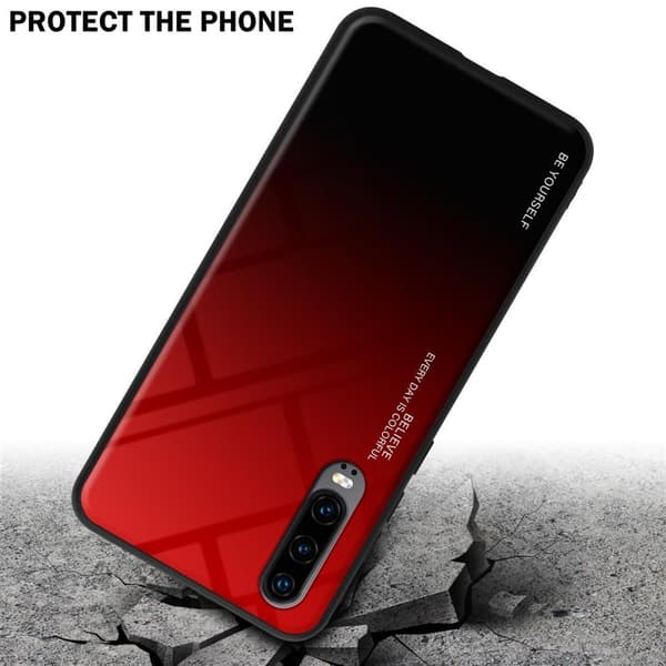 Huawei P30 Suojakuori Suojakotelo Kaksivärinen joka on valmistettu TPU-silikonista ja jonka takaosa on valmistettu karkaistusta lasista