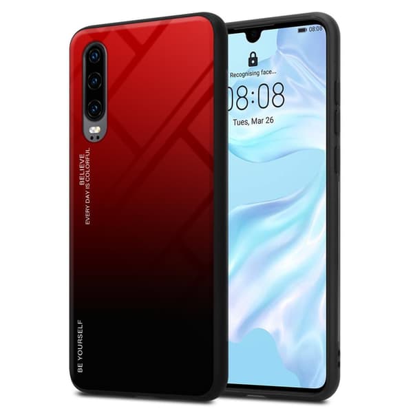 Huawei P30 Suojakuori Suojakotelo Kaksivärinen joka on valmistettu TPU-silikonista ja jonka takaosa on valmistettu karkaistusta lasista
