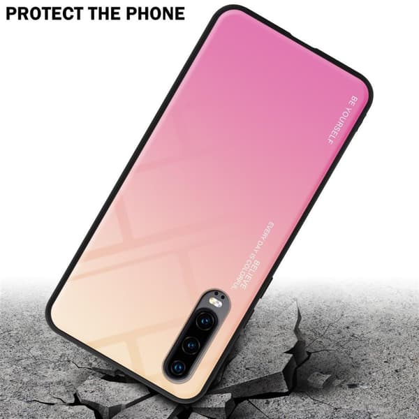 Huawei P30 Suojakuori Suojakotelo Kaksivärinen joka on valmistettu TPU-silikonista ja jonka takaosa on valmistettu karkaistusta lasista