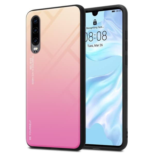 Huawei P30 Suojakuori Suojakotelo Kaksivärinen joka on valmistettu TPU-silikonista ja jonka takaosa on valmistettu karkaistusta lasista