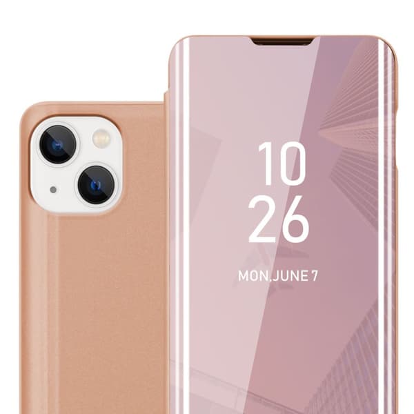 iPhone 14 PLUS Skal Plånboksfodral Clear View Mirror Skyddsomslag med standfunktion 360 graders skydd KUNZITE ROSA