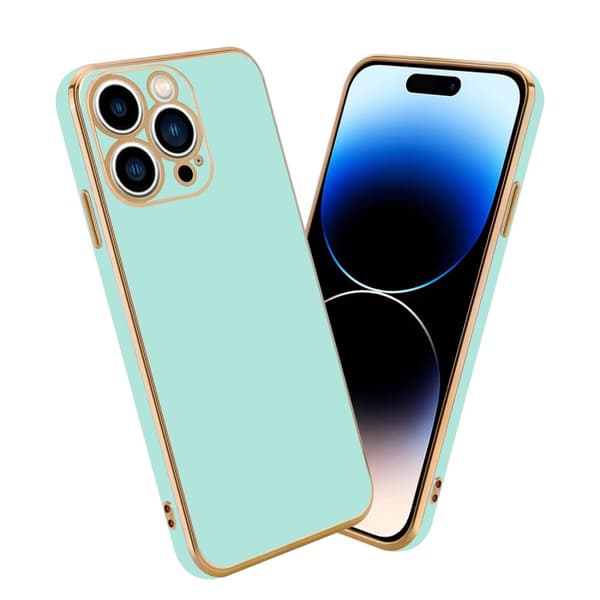 Silikondeksel til iPhone 14 PRO med kamerabeskyttelse Glanset mintgrønt gull