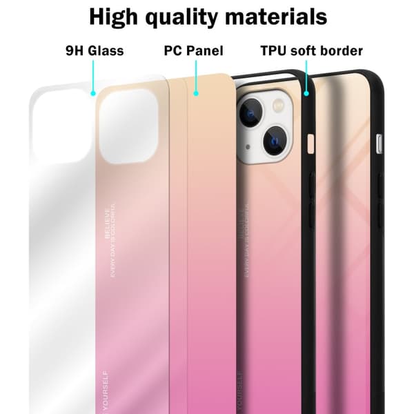 iPhone 14 Skal Fodral i två färger av TPU-silikon och baksida av härdat glas Case Cover Mobilskydd