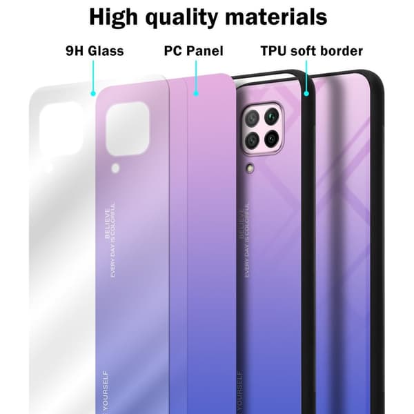 Deksel til Huawei NOVA 6 SE / P40 LITE / NOVA 7i Silikondeksel av TPU-silikon og bakside av herdet glass