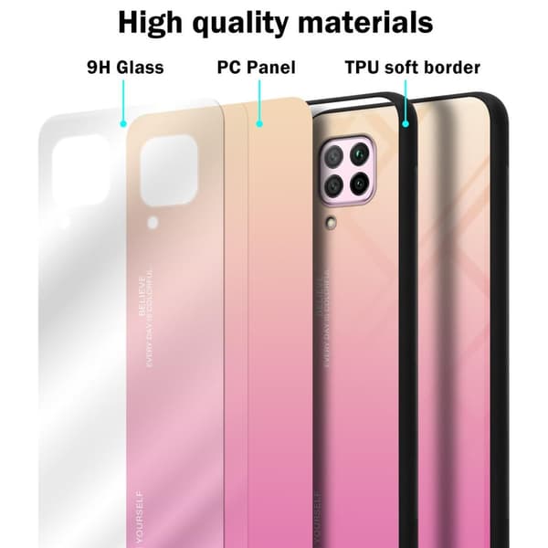 Huawei NOVA 6 SE / P40 LITE / NOVA 7i Skal Fodral i två färger av TPU-silikon och baksida av härdat glas Case Cover Mobilskydd