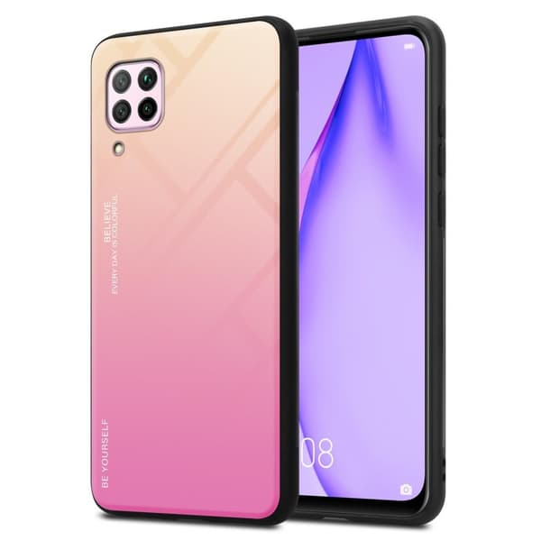 Huawei NOVA 6 SE / P40 LITE / NOVA 7i Skal Fodral i två färger av TPU-silikon och baksida av härdat glas Case Cover Mobilskydd GUL - ROSA