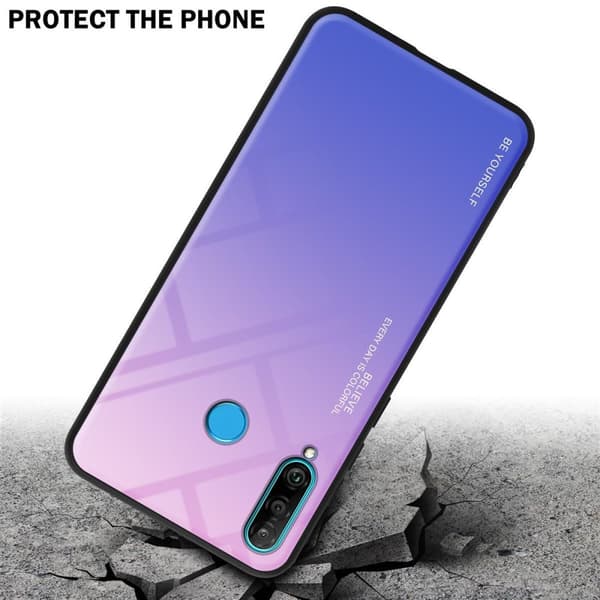 Deksel til Huawei P30 LITE Silikondeksel av TPU-silikon og bakside av herdet glass