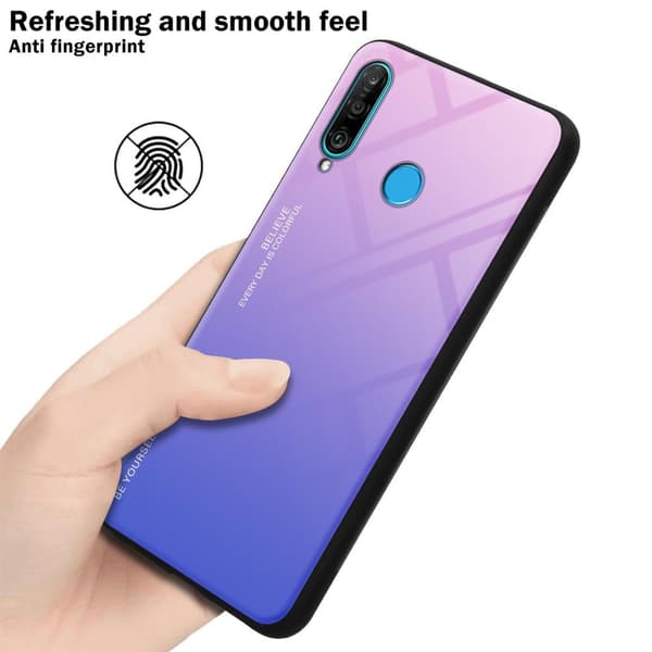 Deksel til Huawei P30 LITE Silikondeksel av TPU-silikon og bakside av herdet glass