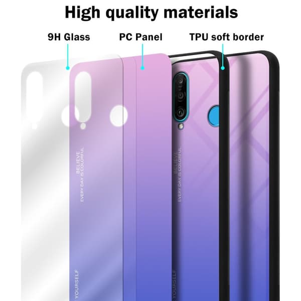 Deksel til Huawei P30 LITE Silikondeksel av TPU-silikon og bakside av herdet glass