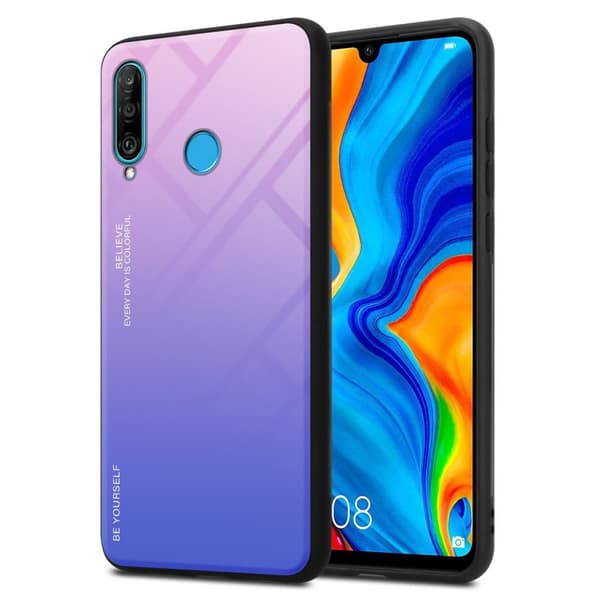 Deksel til Huawei P30 LITE Silikondeksel av TPU-silikon og bakside av herdet glass