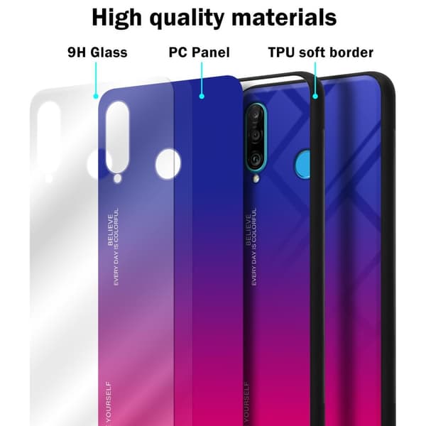 Deksel til Huawei P30 LITE Silikondeksel av TPU-silikon og bakside av herdet glass