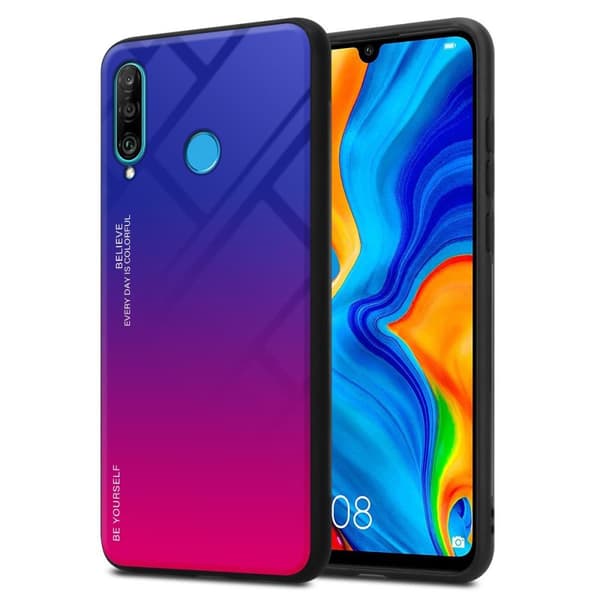Deksel til Huawei P30 LITE Silikondeksel av TPU-silikon og bakside av herdet glass