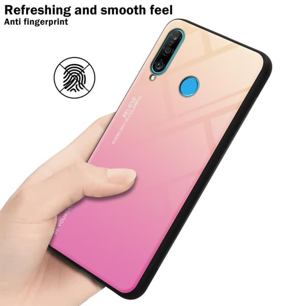Deksel til Huawei P30 LITE Silikondeksel av TPU-silikon og bakside av herdet glass