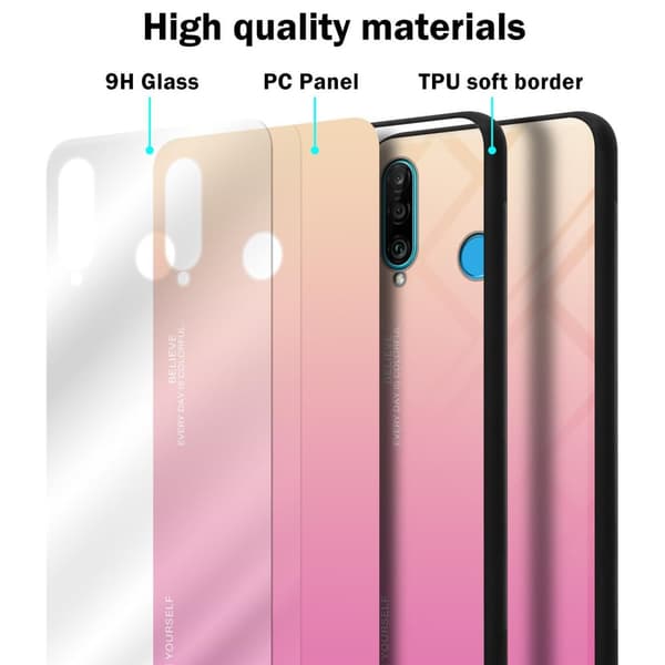 Deksel til Huawei P30 LITE Silikondeksel av TPU-silikon og bakside av herdet glass