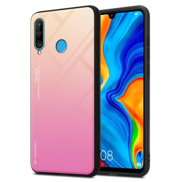 Deksel til Huawei P30 LITE Silikondeksel av TPU-silikon og bakside av herdet glass