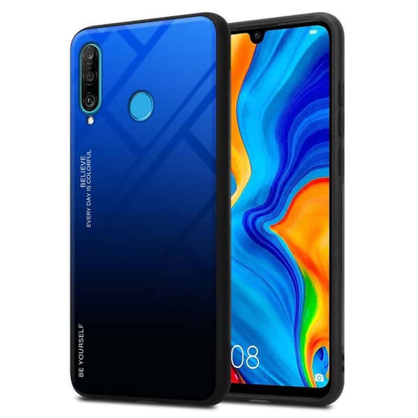 Deksel til Huawei P30 LITE Silikondeksel av TPU-silikon og bakside av herdet glass