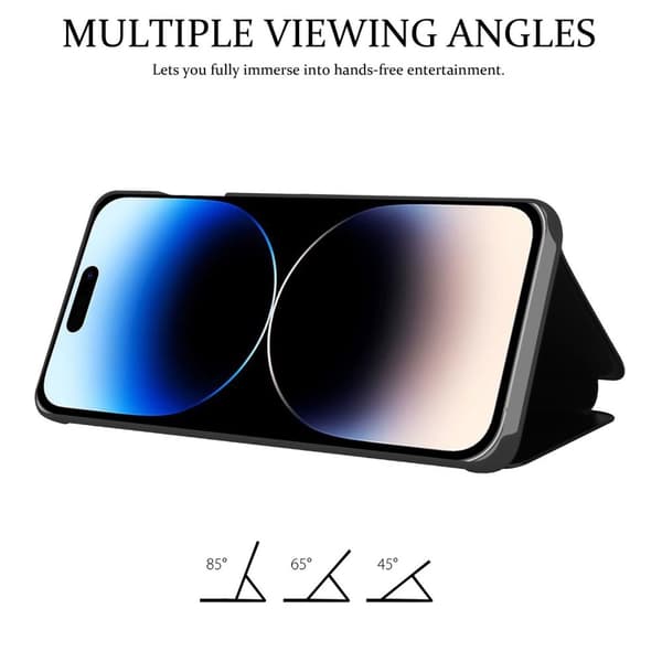 Etui for iPhone 14 PRO MAX Deksel Clear View Mirror Beskyttelsesetui med stativfunksjon 360 graders beskyttelse