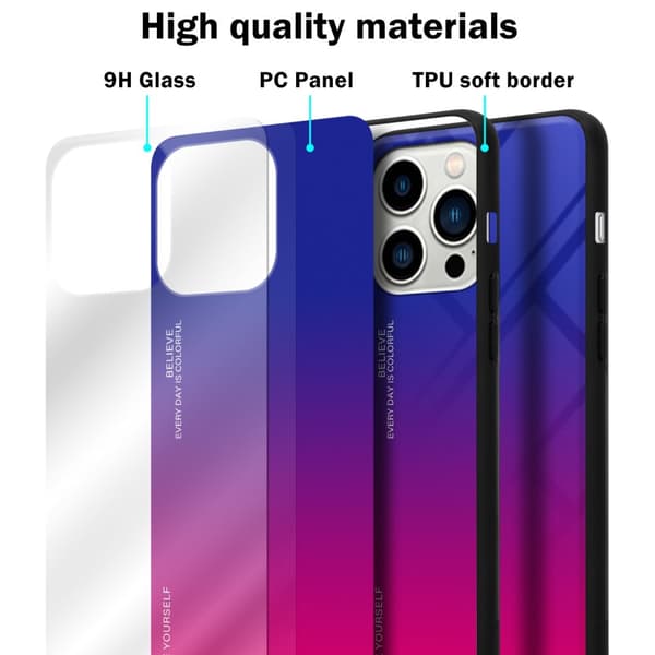 iPhone 14 PRO Skal Fodral i två färger av TPU-silikon och baksida av härdat glas Case Cover Mobilskydd