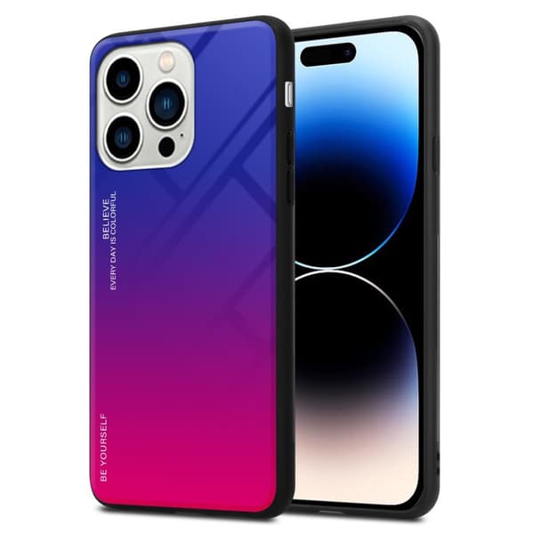 iPhone 14 PRO Skal Fodral i två färger av TPU-silikon och baksida av härdat glas Case Cover Mobilskydd