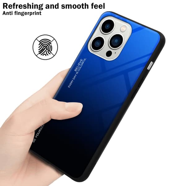 iPhone 14 PRO Skal Fodral i två färger av TPU-silikon och baksida av härdat glas Case Cover Mobilskydd