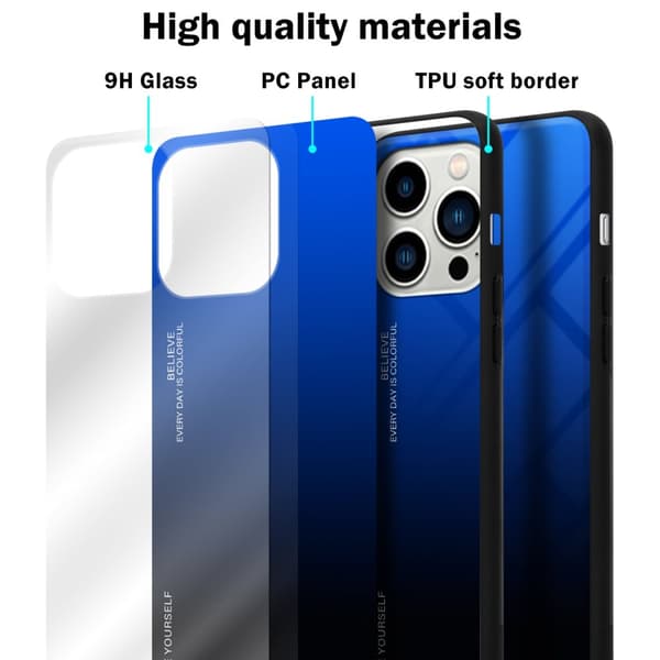 iPhone 14 PRO Skal Fodral i två färger av TPU-silikon och baksida av härdat glas Case Cover Mobilskydd