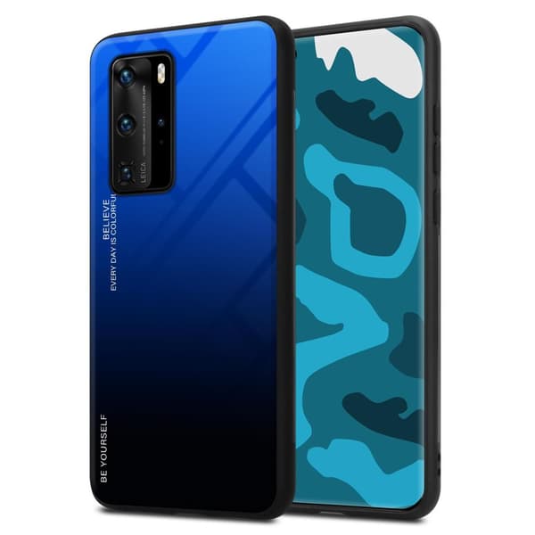 Huawei P40 PRO / P40 PRO+ Suojakuori Suojakotelo Kaksivärinen joka on valmistettu TPU-silikonista ja jonka takaosa on valmistettu karkaistusta lasista