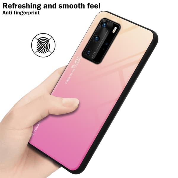 Huawei P40 PRO / P40 PRO+ Suojakuori Suojakotelo Kaksivärinen joka on valmistettu TPU-silikonista ja jonka takaosa on valmistettu karkaistusta lasista