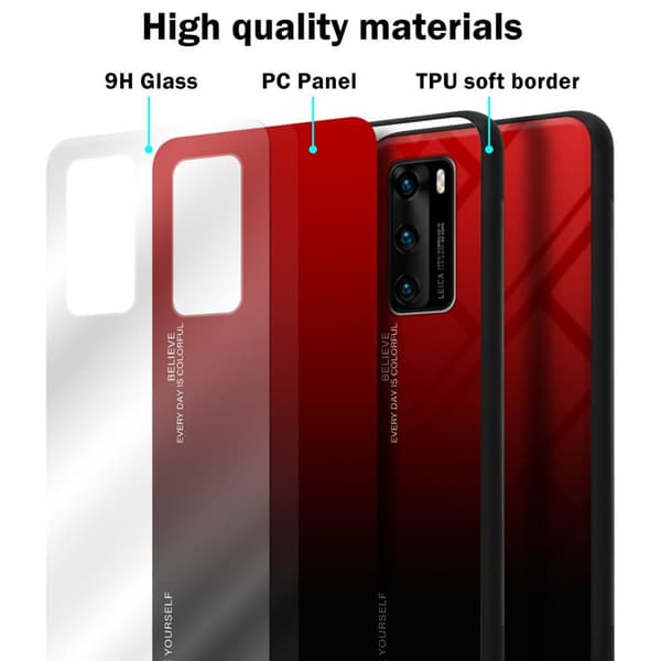 Deksel til Huawei P40 Silikondeksel av TPU-silikon og bakside av herdet glass