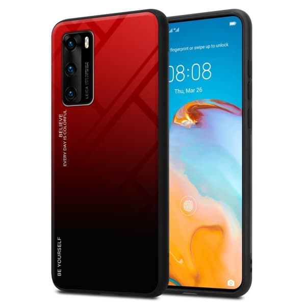 Deksel til Huawei P40 Silikondeksel av TPU-silikon og bakside av herdet glass
