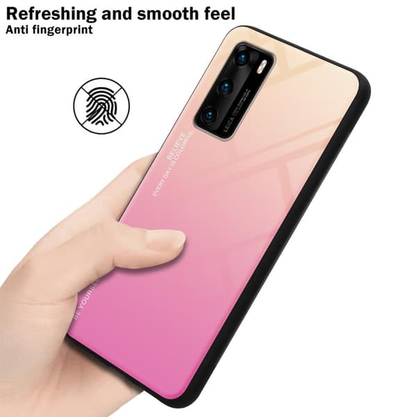Deksel til Huawei P40 Silikondeksel av TPU-silikon og bakside av herdet glass