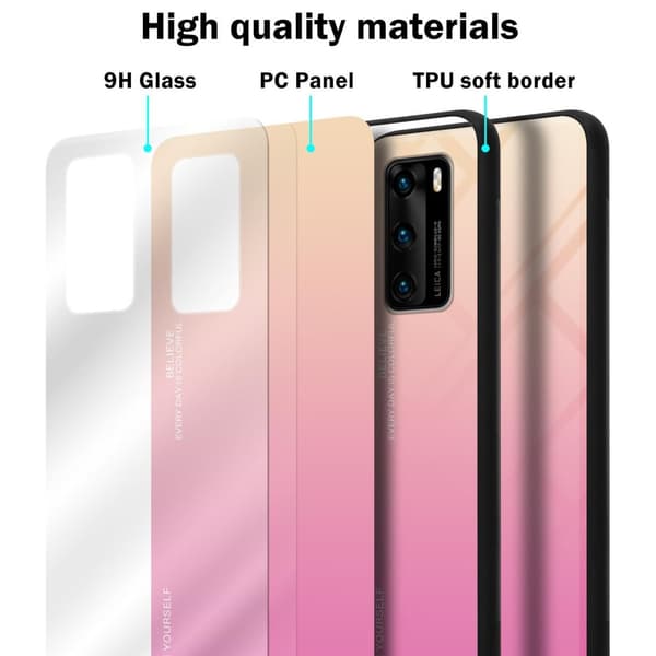 Deksel til Huawei P40 Silikondeksel av TPU-silikon og bakside av herdet glass
