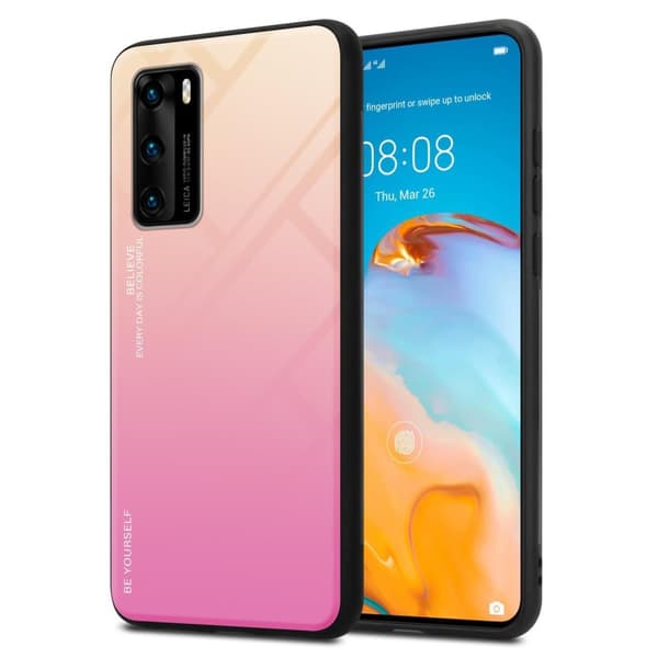 Deksel til Huawei P40 Silikondeksel av TPU-silikon og bakside av herdet glass