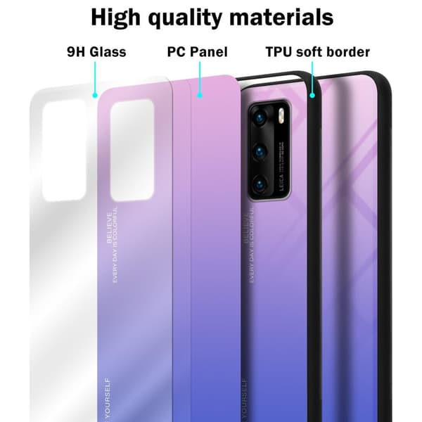 Deksel til Huawei P40 Silikondeksel av TPU-silikon og bakside av herdet glass