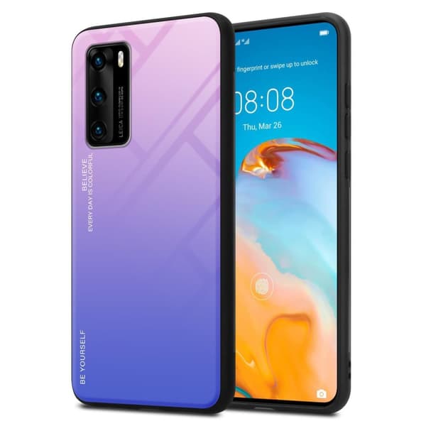 Deksel til Huawei P40 Silikondeksel av TPU-silikon og bakside av herdet glass