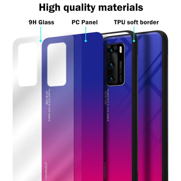 Deksel til Huawei P40 Silikondeksel av TPU-silikon og bakside av herdet glass