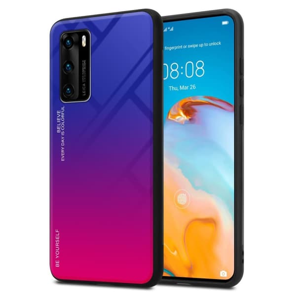 Deksel til Huawei P40 Silikondeksel av TPU-silikon og bakside av herdet glass