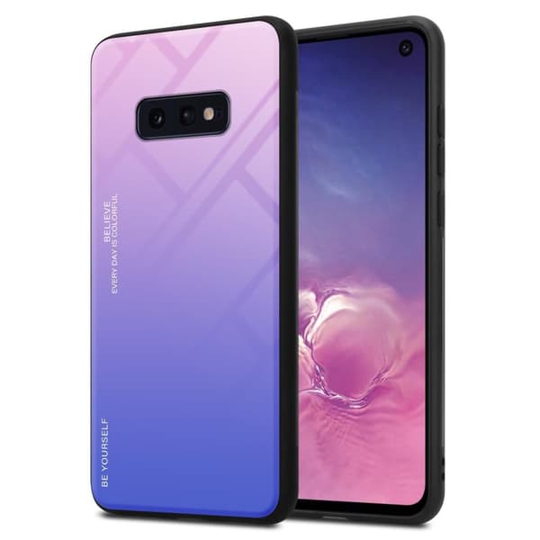 Samsung Galaxy S10e Suojakuori Suojakotelo Kaksivärinen joka on valmistettu TPU-silikonista ja jonka takaosa on valmistettu karkaistusta lasista PINKKI - SININEN