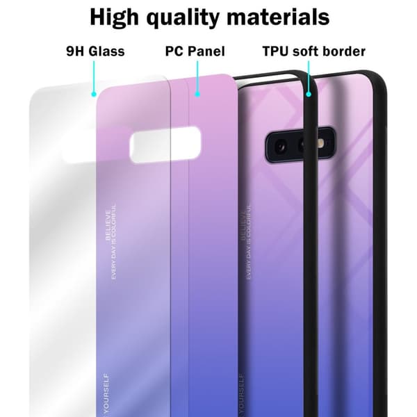 Samsung Galaxy S10e Suojakuori Suojakotelo Kaksivärinen joka on valmistettu TPU-silikonista ja jonka takaosa on valmistettu karkaistusta lasista