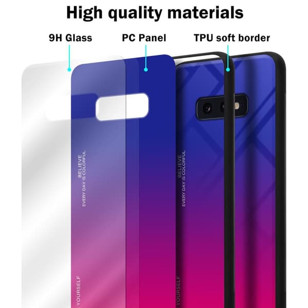 Samsung Galaxy S10e Suojakuori Suojakotelo Kaksivärinen joka on valmistettu TPU-silikonista ja jonka takaosa on valmistettu karkaistusta lasista