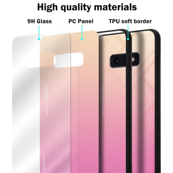 Samsung Galaxy S10e Suojakuori Suojakotelo Kaksivärinen joka on valmistettu TPU-silikonista ja jonka takaosa on valmistettu karkaistusta lasista