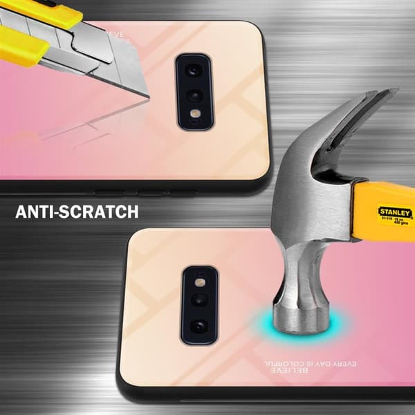 Samsung Galaxy S10e Suojakuori Suojakotelo Kaksivärinen joka on valmistettu TPU-silikonista ja jonka takaosa on valmistettu karkaistusta lasista
