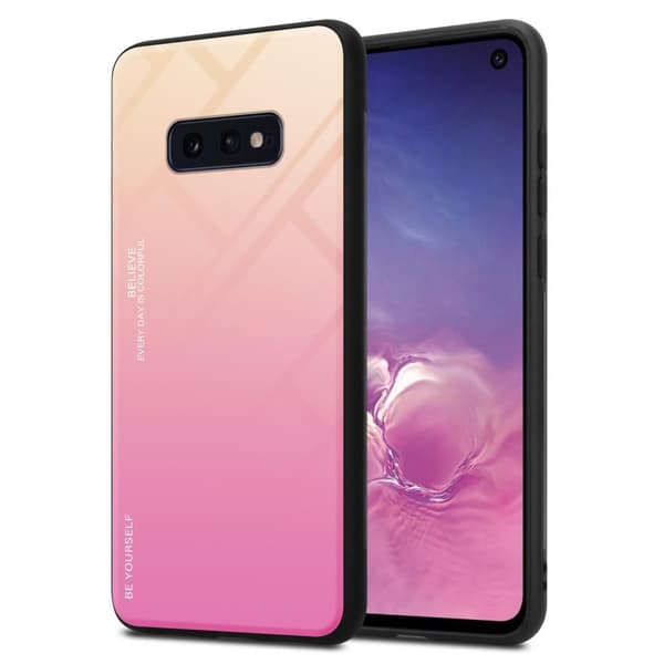 Deksel til Samsung Galaxy S10e Silikondeksel av TPU-silikon og bakside av herdet glass GUL - ROSA
