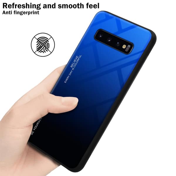 Samsung Galaxy S10 PLUS Suojakuori Suojakotelo Kaksivärinen joka on valmistettu TPU-silikonista ja jonka takaosa on valmistettu karkaistusta lasista
