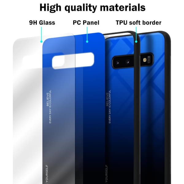 Samsung Galaxy S10 PLUS Suojakuori Suojakotelo Kaksivärinen joka on valmistettu TPU-silikonista ja jonka takaosa on valmistettu karkaistusta lasista